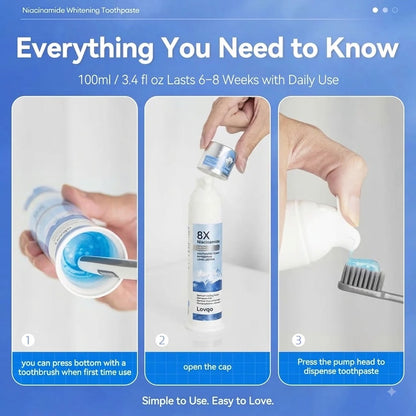 Niacinamide Foaming Whitening Toothpaste 8X - Fresh Breath Stain Removal Gentle Teeth Cleaning 100ml-D