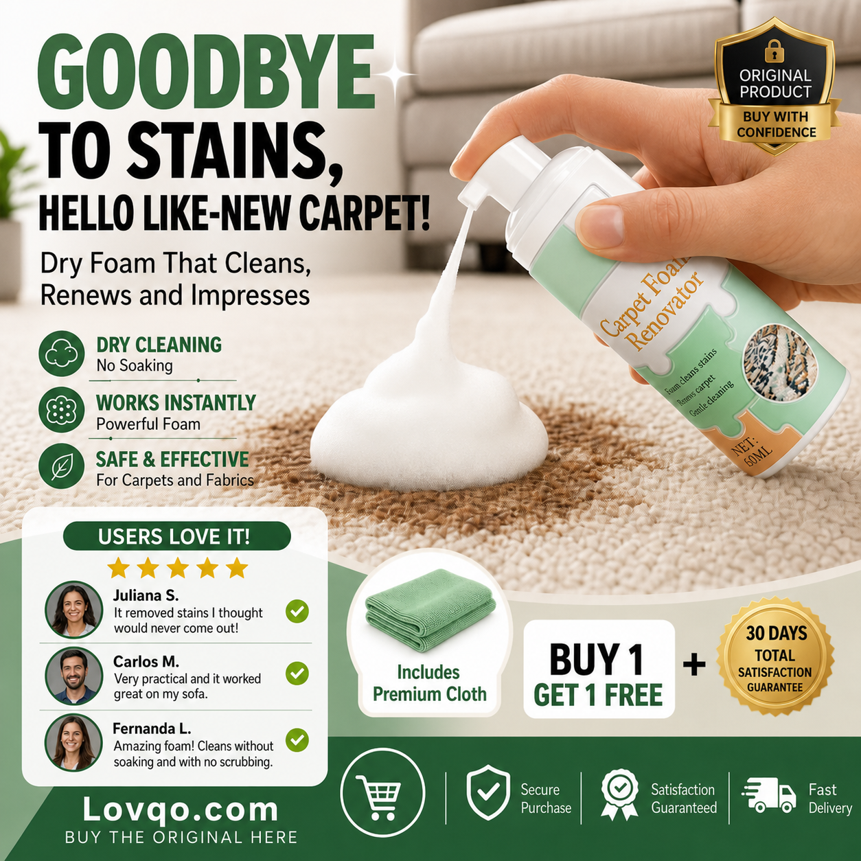 Waterless Carpet Foam Stain Remover