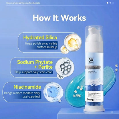 Niacinamide Foaming Whitening Toothpaste 8X - Fresh Breath Stain Removal Gentle Teeth Cleaning 100ml-D