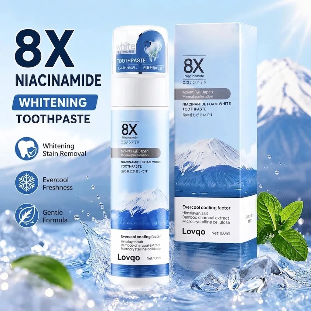 Niacinamide Foaming Whitening Toothpaste 8X - Fresh Breath Stain Removal Gentle Teeth Cleaning 100ml-D